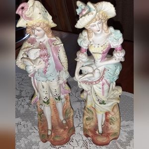 Antique Victorian Couple * Bisque * 12" Tall * Gold  Trim * 55+ yrs old!